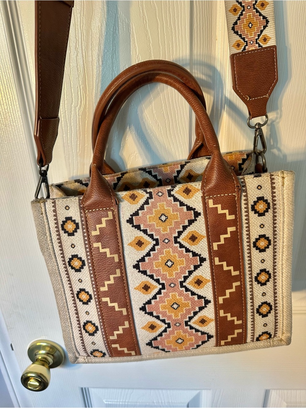 Wrangler Aztec Canvas Crossbody Top Handle WesternPurse Zip Top Detachable Strap - Picture 7 of 14